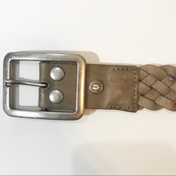 Buckle Braided Woven Brown Leather Studded Belt - Picture 2 of 5